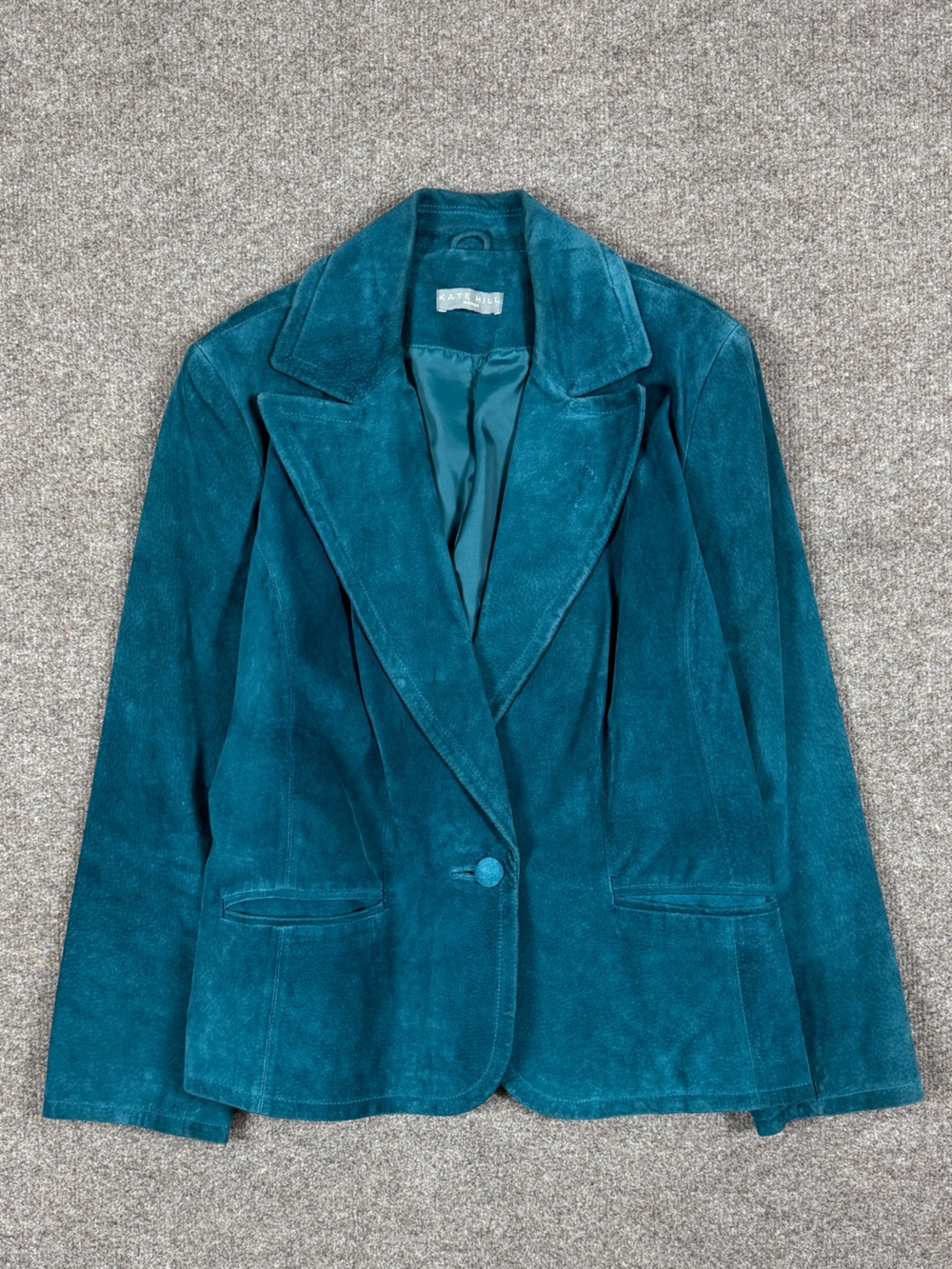 Vintage Kate Hill Teal Blue Suede Leather Blazer Jacket Women’s 16W Lightweight